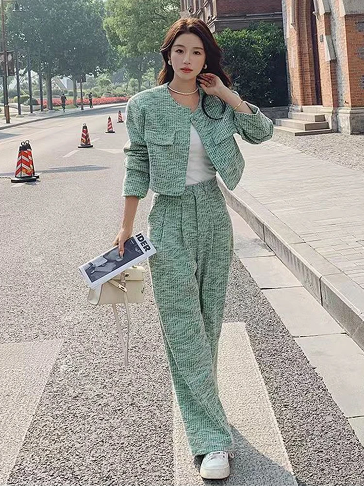 

High End Fashion Casual Two Piece Set Women Jacket Coat + Pant Sets Small Fragrance 2 Piece Sets Women Outfit Conjunto Femininos