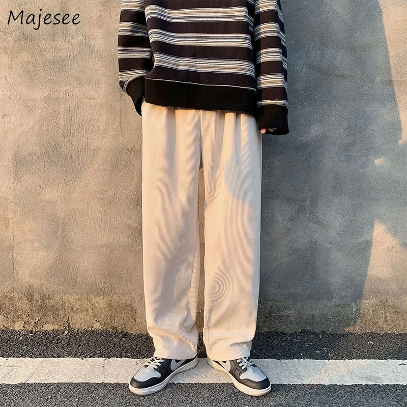 

Вельветовые брюки мужские японские винтажные плюс однотонные повседневные прямые BF подростковые красивые широкие брюки популярные Harajuku Hombre новинка