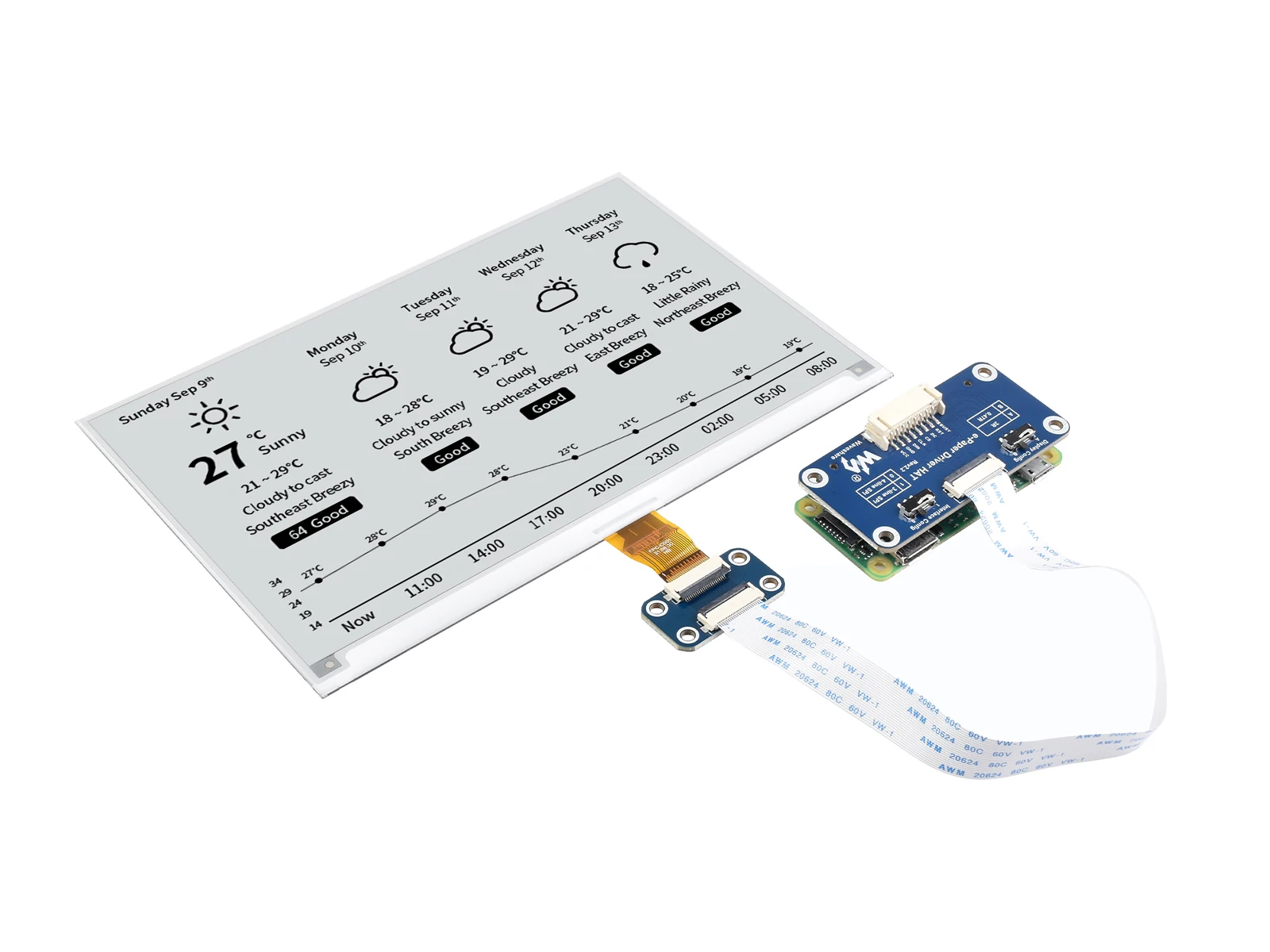 Waveshare 800x480 7.5inch E-Ink  HAT E-paper Display Supports Raspberry Pi STM32 Two-Color Ultra low power Consumption