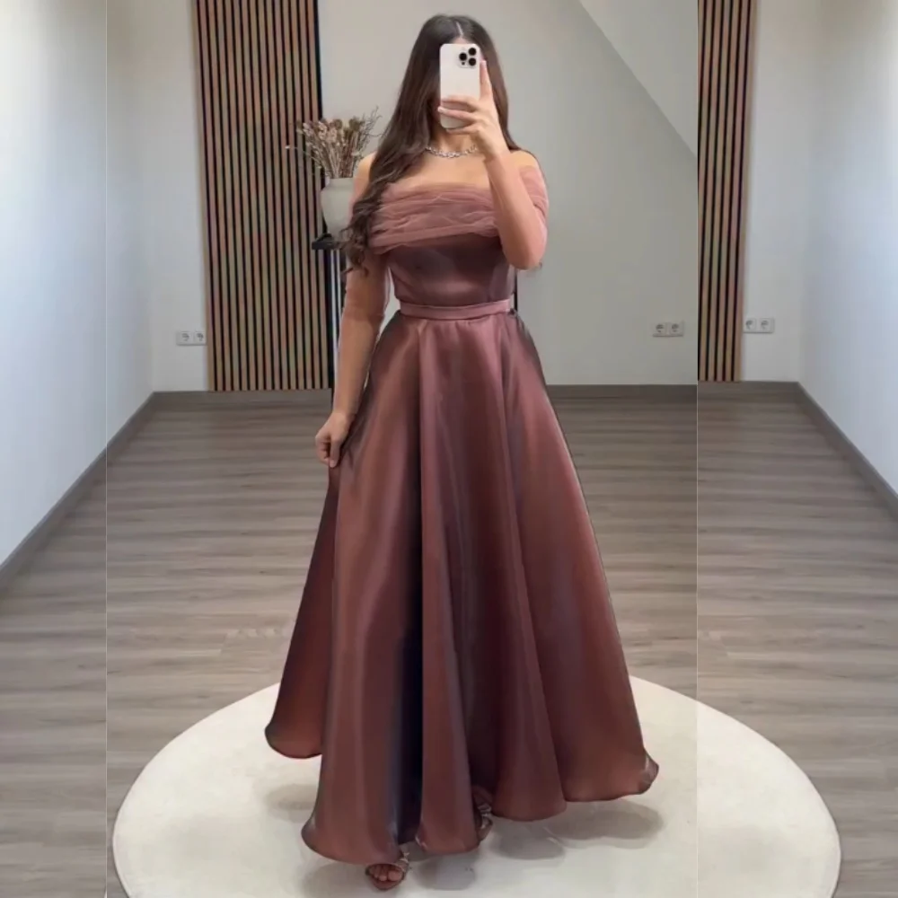 

Customized Pleat Off-the-shoulder A-line Midi Dresses Bespoke Occasion Classic Prom Women's Evening Elegant Party High Quality