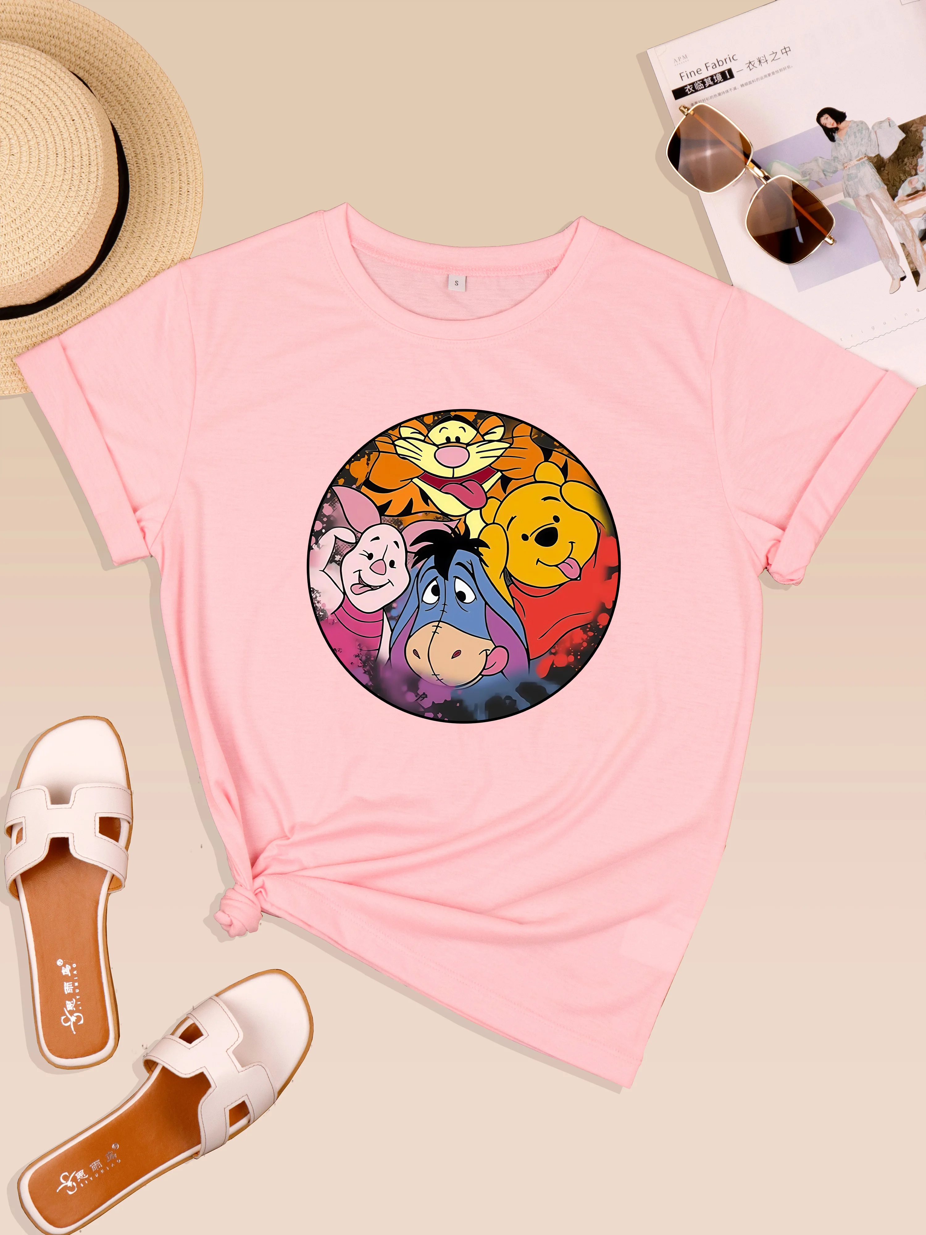 

Disney Winnie the Pooh and friends Womens Short Sleeve Crew Neck T shirt Loose T shirt Harajuku Kawaii Y2K Fashion