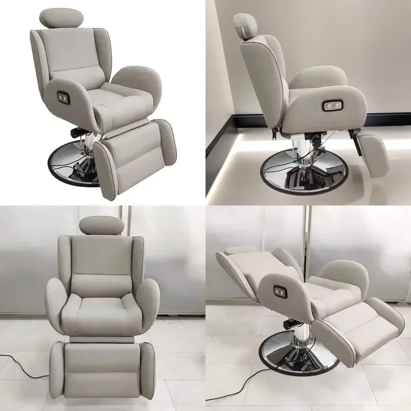 Electric Reclining Barber Chair Rotating Hydraulic Salon Seat Large Base for Haircut Beauty Shop