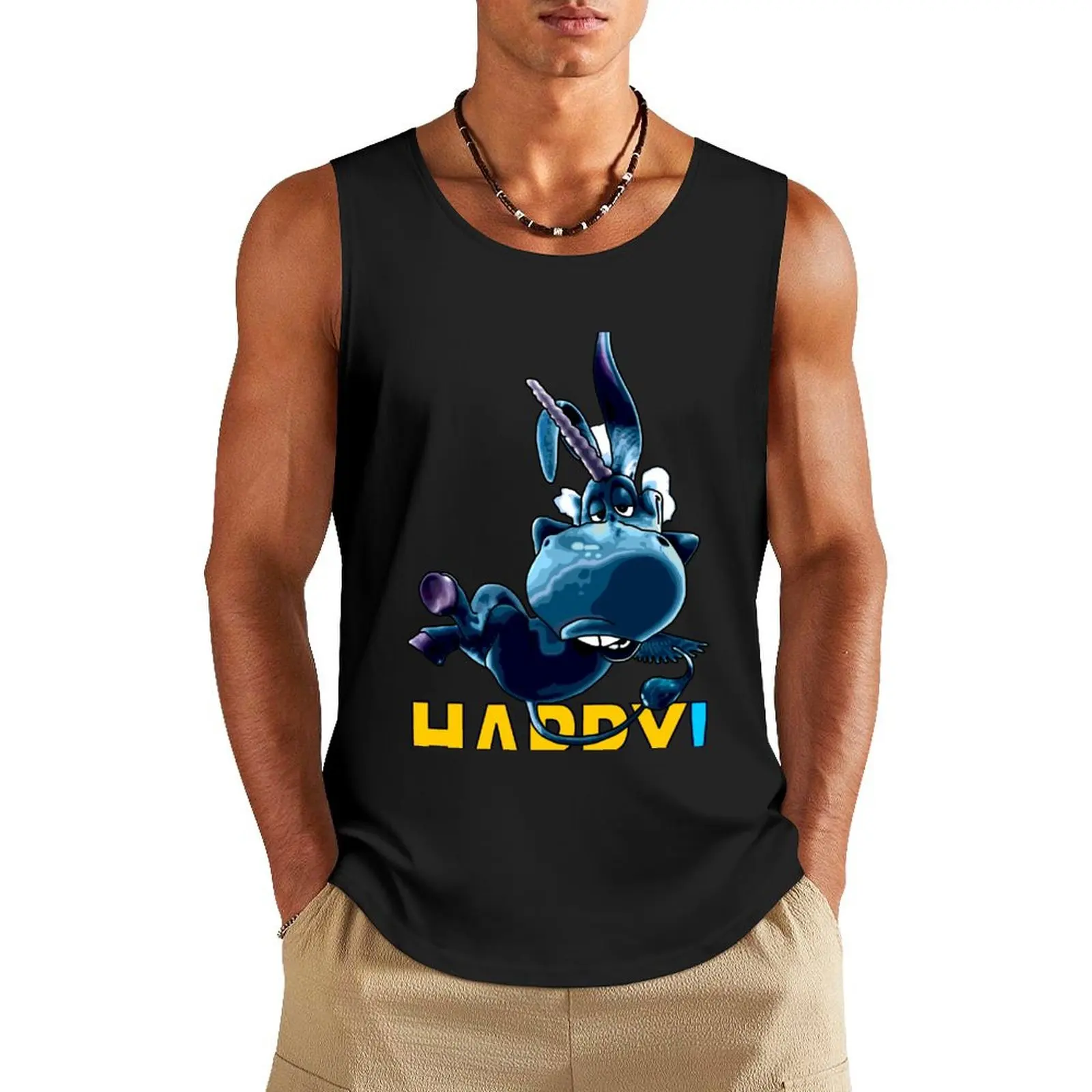 

Blue Unicorn is Happy Tank Top sports clothes for men mens designer clothes