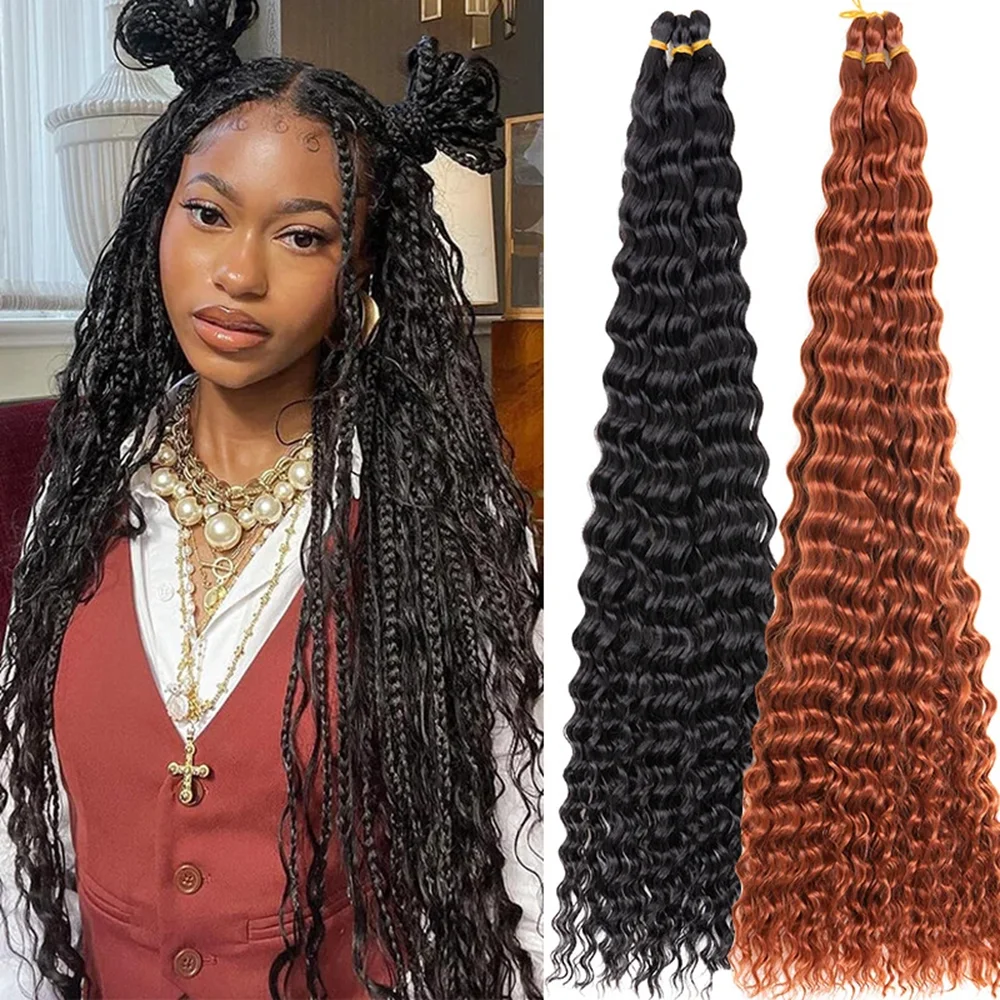 

30-дюймовые длинные черные синтетические волосы для плетения с глубокими волнами, омбре, в стиле бохо, мягкие кудрявые волосы для крючкового плетения, для женщин