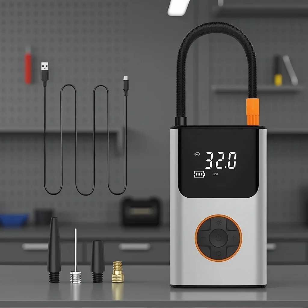 

NNR Cordless Tire Inflator - 150PSI Portable Air Pump with Auto Shutoff & LED Pressure Gauge for Cars, Bikes, Motorcycles