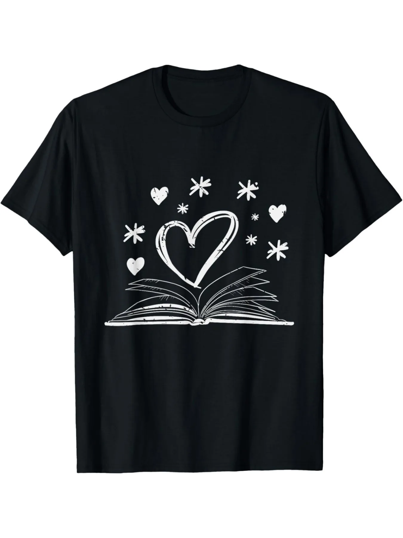 2026 Men's Bookworm Librarian Valentine's Day Gift T-Shirt - Heart Book & Stars Print Casual Short Sleeve, Comfortable Round Nec