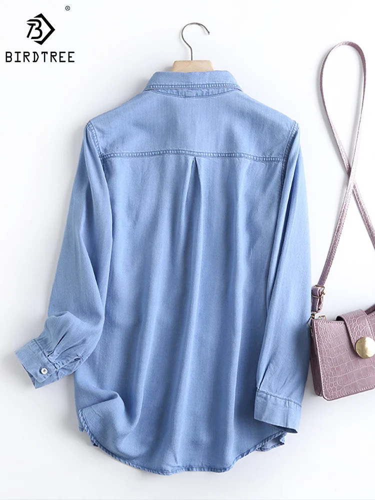 Long Sleeve Denim Shirt Women\'s Spring Summer Soft Jeans Outer Wear Pocket Blouses Drape Thin Coat TopsT32601Z