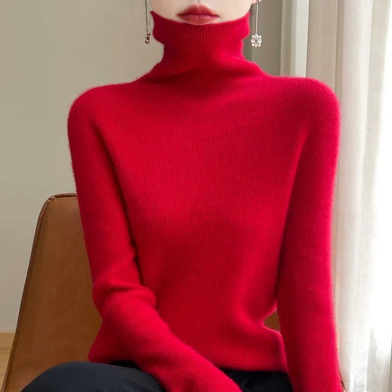 الخريف والشتاء بلوفر محبوك سترة عالية الرقبة، مرونة عالية، عصرية ومريحة بأكمام طويلة المرأة TopRY128