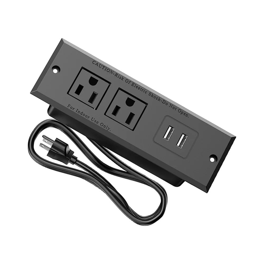 Recessed Embedded Power Strip 2 AC Outlets 2 USB-A Port(5V 2.1A) 1.5M Extension Cord, Flush Mount Socket for Office Desk, Meeting Table, Cabinet, Hotel Rec