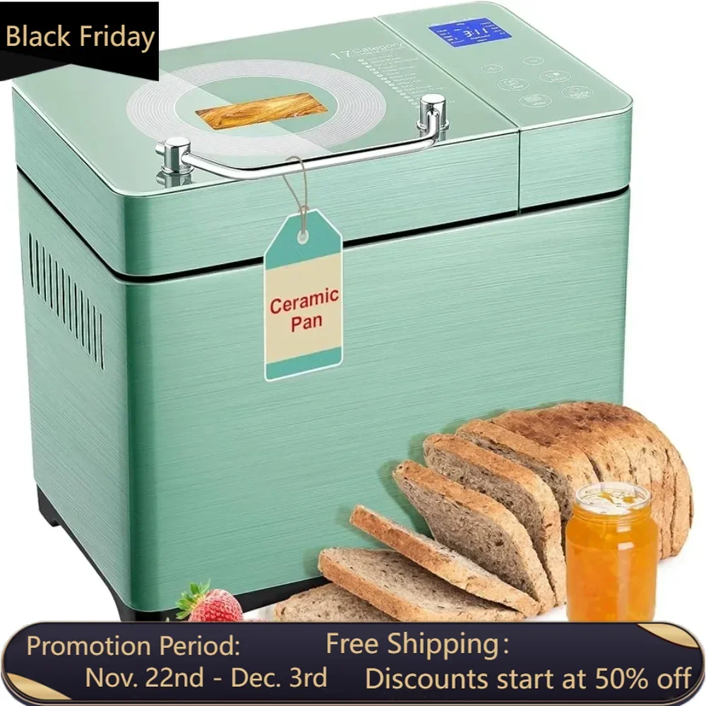 

2.2LB large bread maker - dual heaters, 17 in 1 gluten free bread maker, pizza dough, jam, automatic nut dispenser