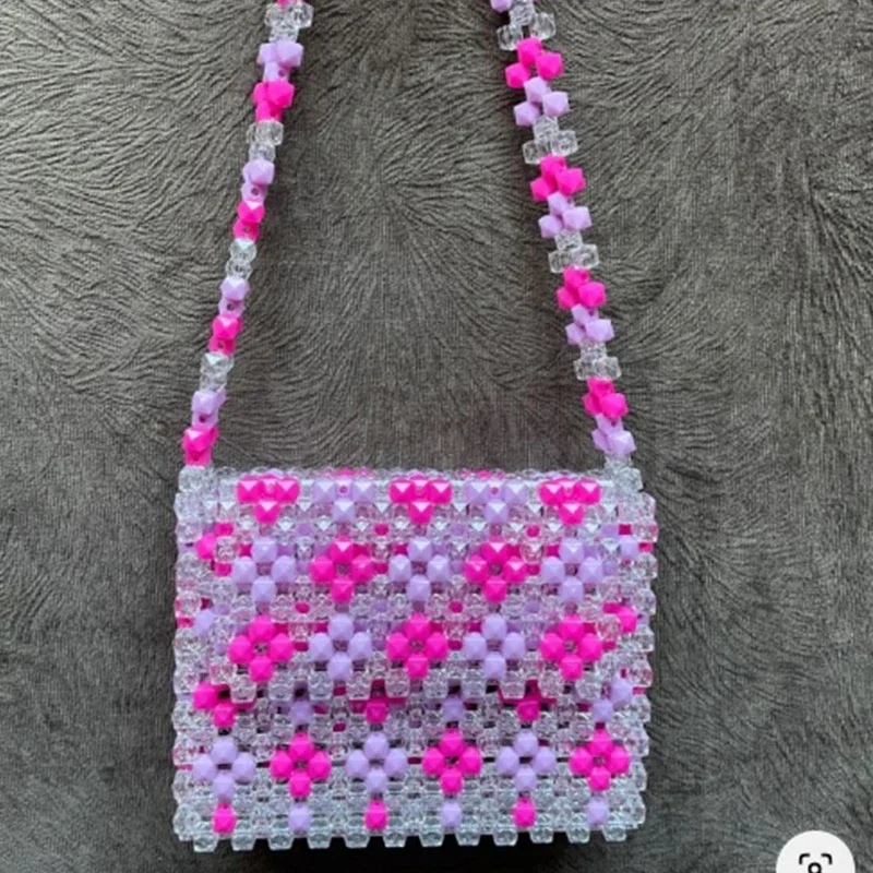 New Single Shoulder Beaded Bag Summer Ins Niche Design Flip Square Phone Crossbody Bags for Woman Handmade Customizable Hot