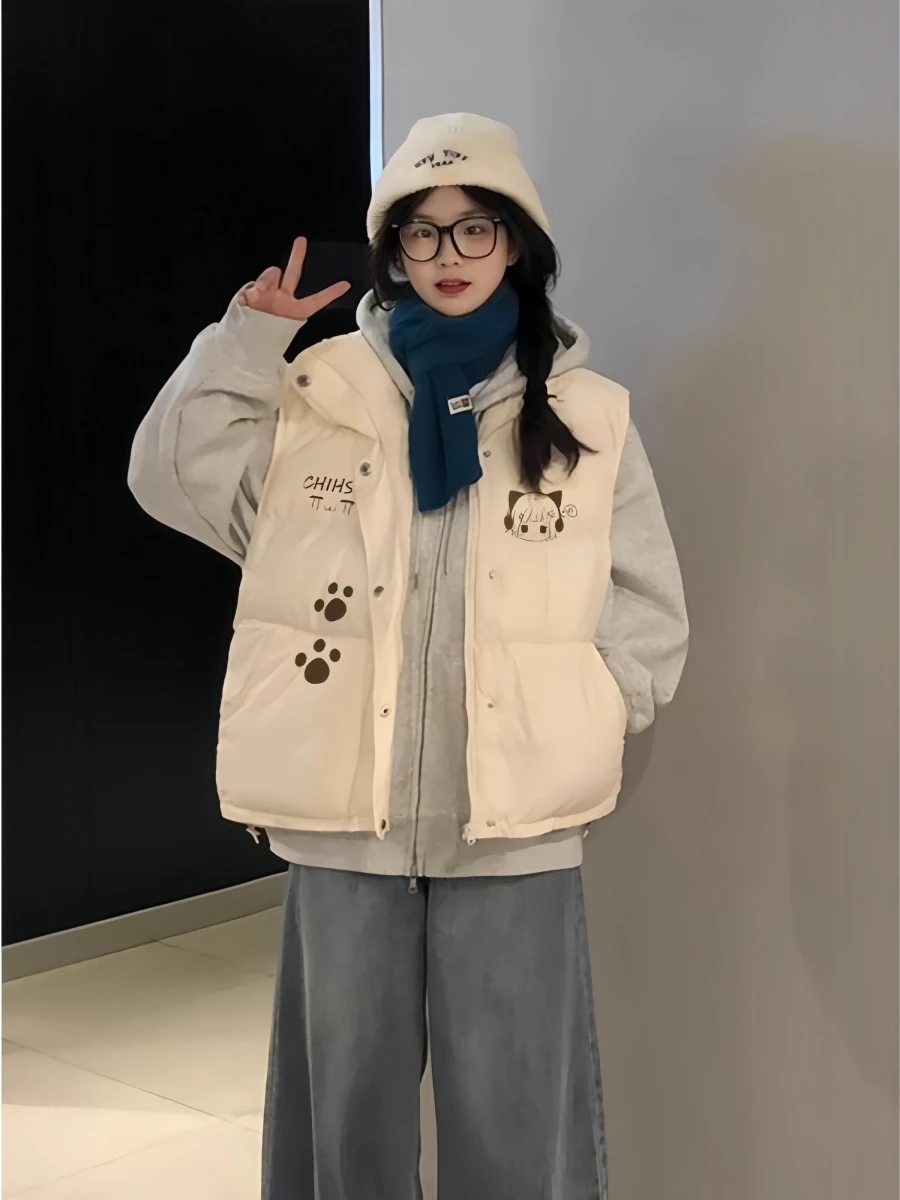 

Thiened Cotton Vest for Girls Warm Outerwear Autumn Winter School Students Middle High School orm Sle Polyester Fiber