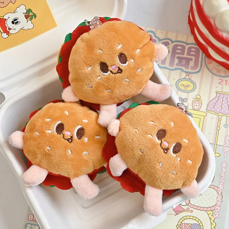 Creative Food Plush Doll Keychain Hamburger Car Keyring Cartoon Bag Pendant Hanging Decor Gifts