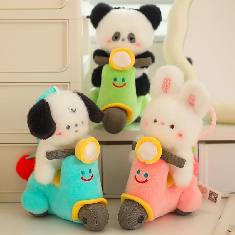 Creative Cute Little Puppy Panda Bunny Whirlwind motorcycle Plush Toy Kawaii Stuffed Cartoon Animal Doll Backpack Deco Kids Gift