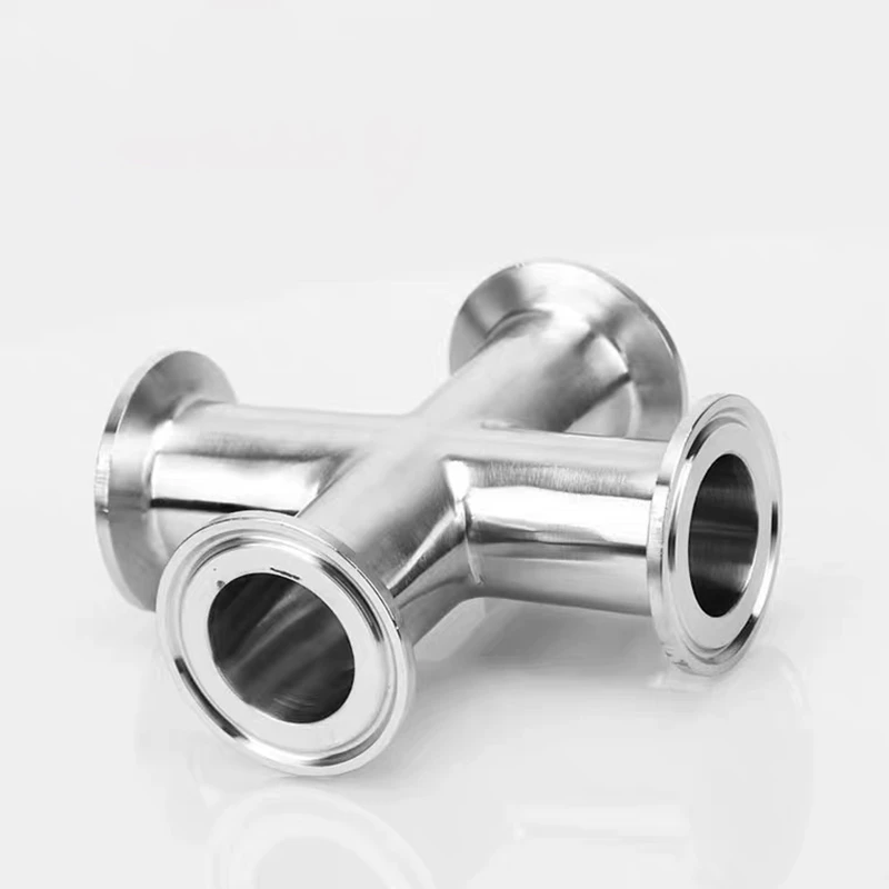 Sanitary Quick-clamp Equal-diameter Cross Union, 304 Stainless Steel Clamp-type Ferrule Cross Pipe Fitting