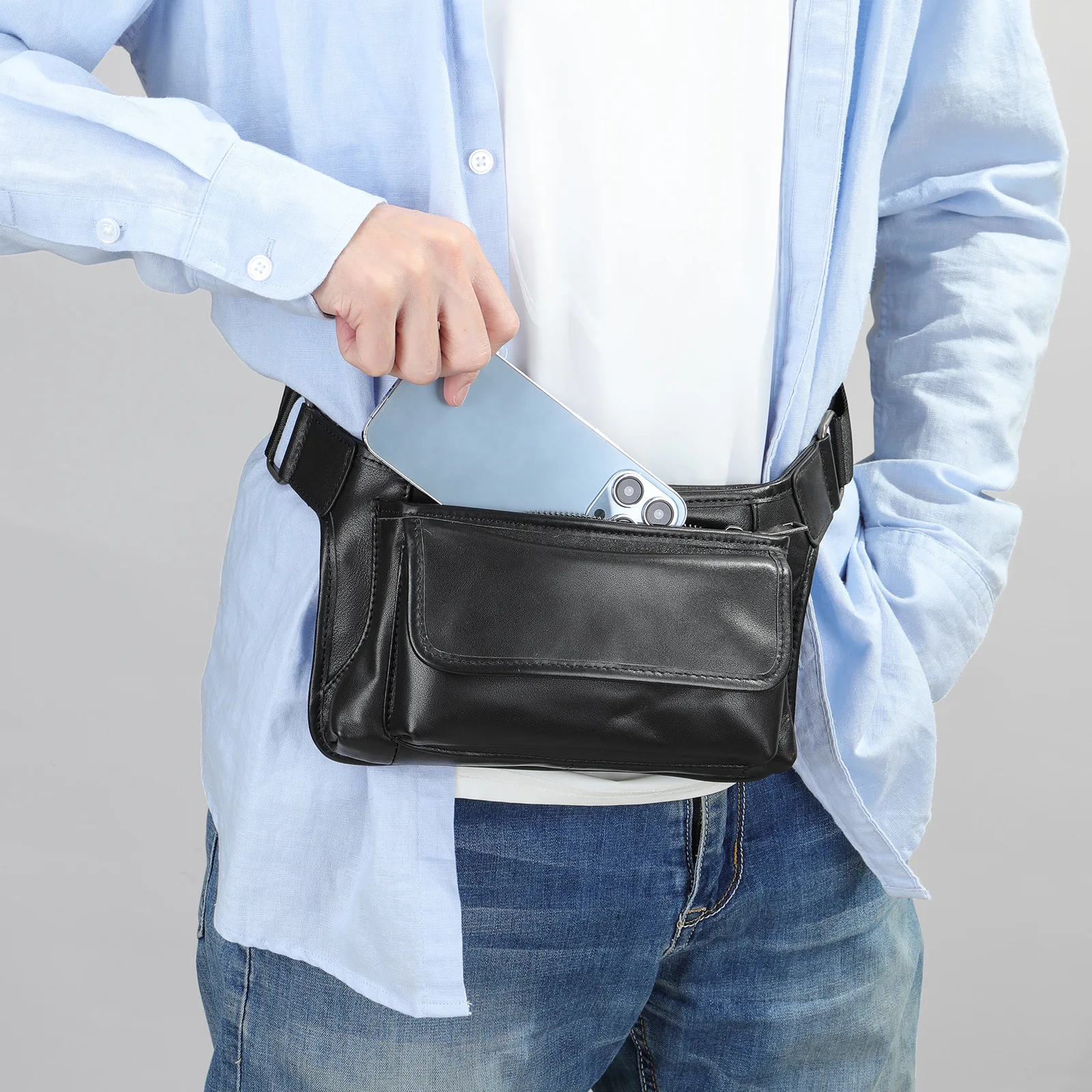 Trendy Men's Leather Sling Bag - Soft Top Layer Cowhide Chest Pack, Casual Crossbody Backpack for Urban Streetwear