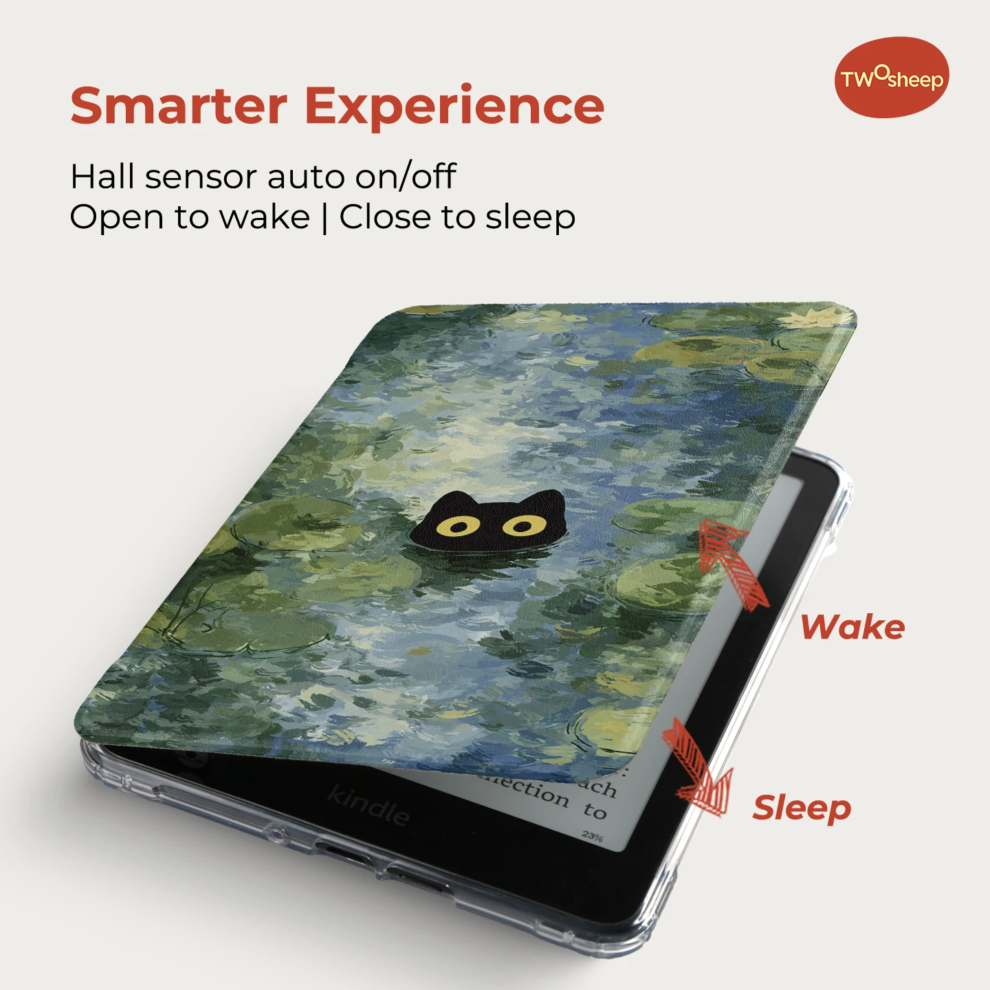 Etui Twosheep do Kindle 11. generacji, Colosoft Paperwhite 12. 11. 10. 7. generacji, magnetyczne, odłączane, przezroczyste plecki, automatyczne budzenie/usypianie, Motyw Kota Monet — zdjęcie produktu 3