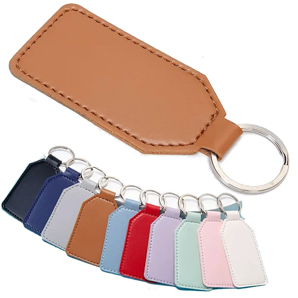 10 szt. Puste breloczki ze skóry PU, personalizowane, proste breloki do kluczy samochodowych, kółka na klucze, prezent na imprezę firmową, ślub, do samodzielnego wykonania zawieszek