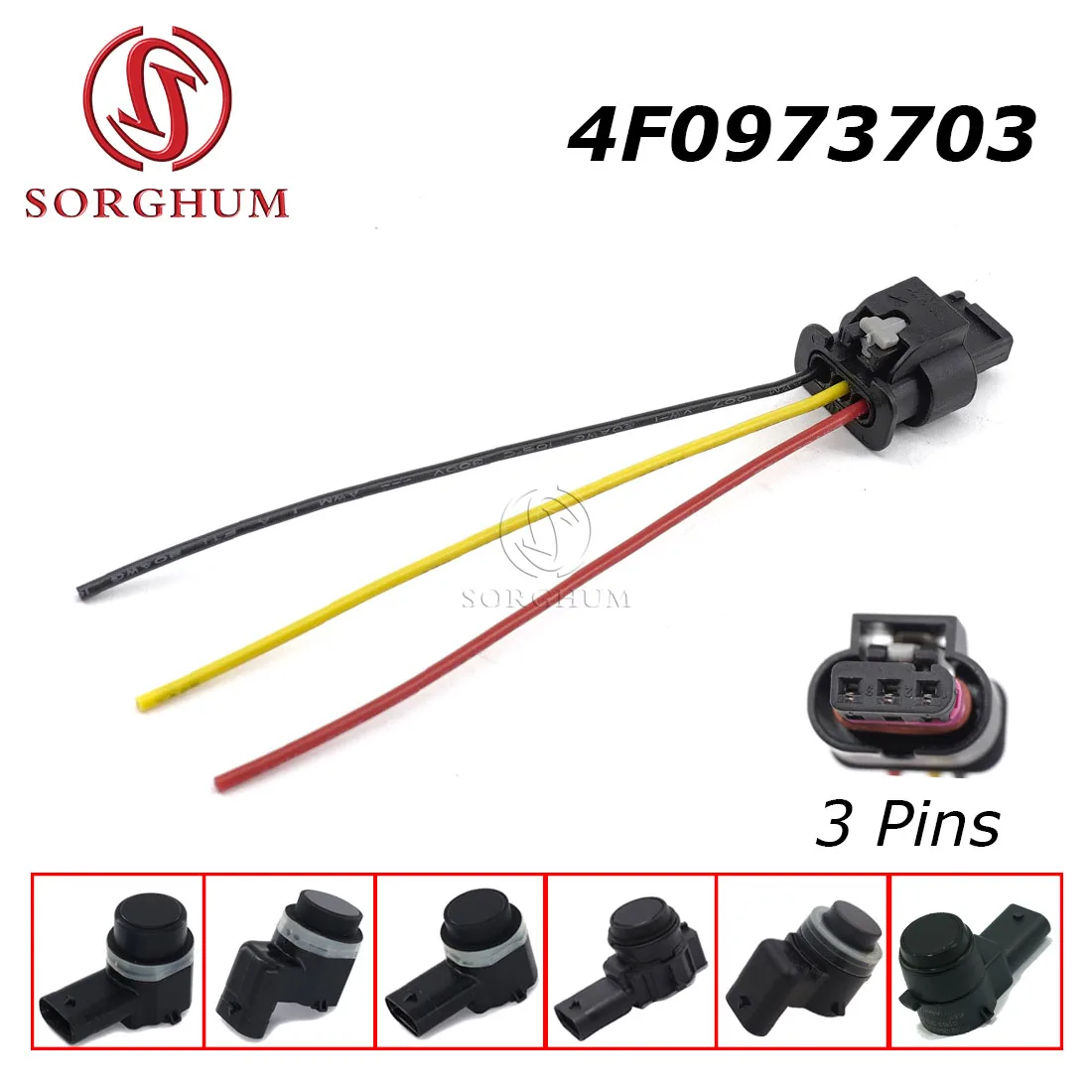 SORGHUM 4F0973703 3C0973203 3 Pins Parking Sensor Plug Connector Cable For VW Passat Golf Audi Seat Skoda 4F0973703A PDC Wire