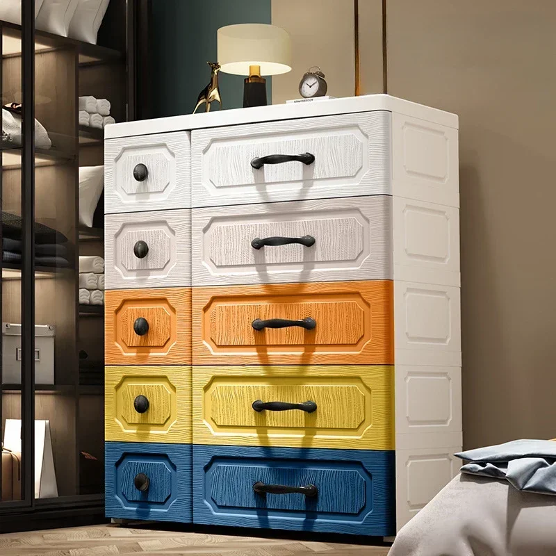 Storage Cabinet Multifunctional Plastic Drawer-Type Wardrobe Wood-like Texture Anti-Off Design Various Specifications Organizer