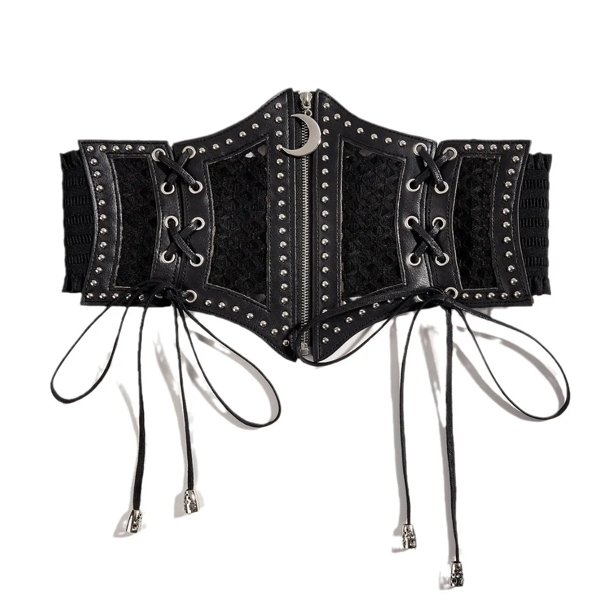 HERSHINE Women's Black Fashion Hollow-Out Studded Zipper Elastic Wide Waist Belt, Y2K Harajuku Gothic Punk Style，spring，summer