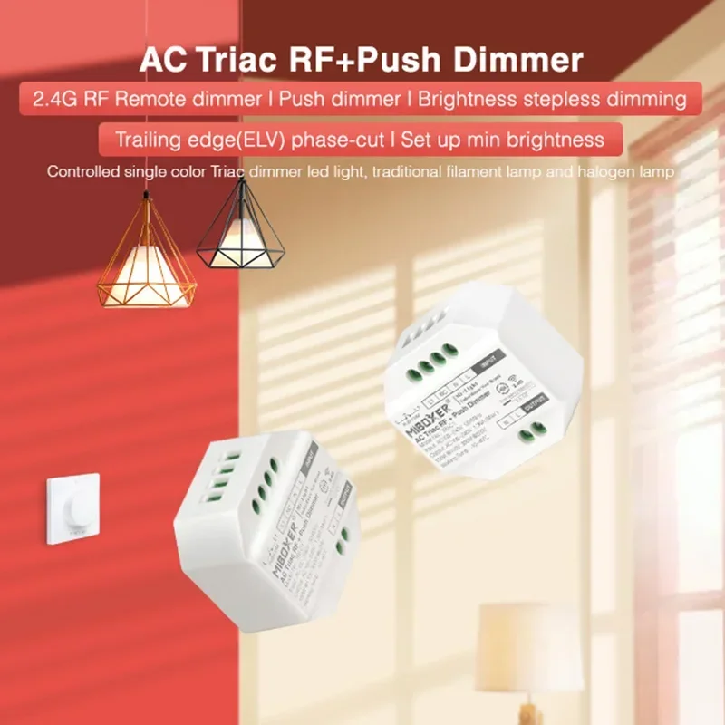 Imagem -02 - Miboxer-triac rf Push Dimmer Switch Controle Remoto Trabalhar com k1 Painel de Interruptor Rotativo 2.4g 110v 220v ac Tri-c1