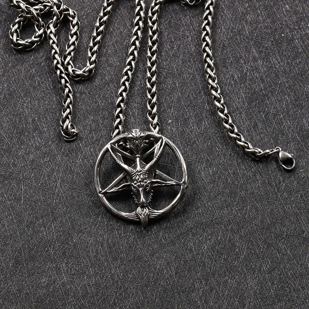 Gothic Dark Satan Goat Necklace Pendant Men's Chain Vintage Stainless Steel Pentagram Necklace Jewelry Goth Accessories