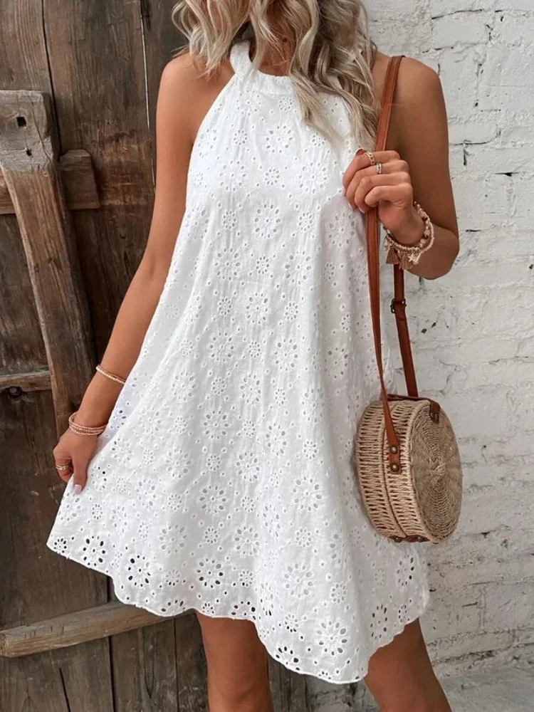 Fashion Trend Summer Women's Dress New Ladies Lace Solid Color Sleeveless Buttonless Dresses for Women 2024