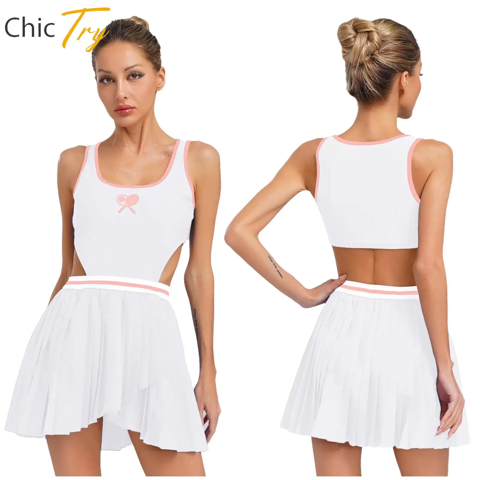 

Tennis Workout Dress for Women Beautiful Design Yoga Badminton Costume Sleeveless Pleated Sports Dress with Removable Chest Pads