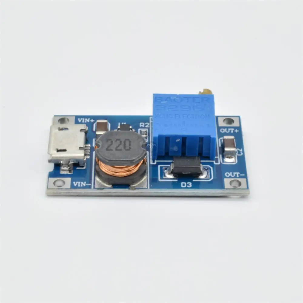 Módulo de Boost Ajustável com Micro USB, Placa Step-Up, DC-DC, 2A, 2V-24V a 5V, 9V, 12V, 28V, LT00159, MT3608