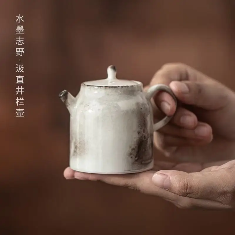 

Ink and Wash Shino Straight Well Bar Pot Chinese Retro Brewing Teapot Household KungFu TeaSet Anti-scalding Hand Teapot Souvenir