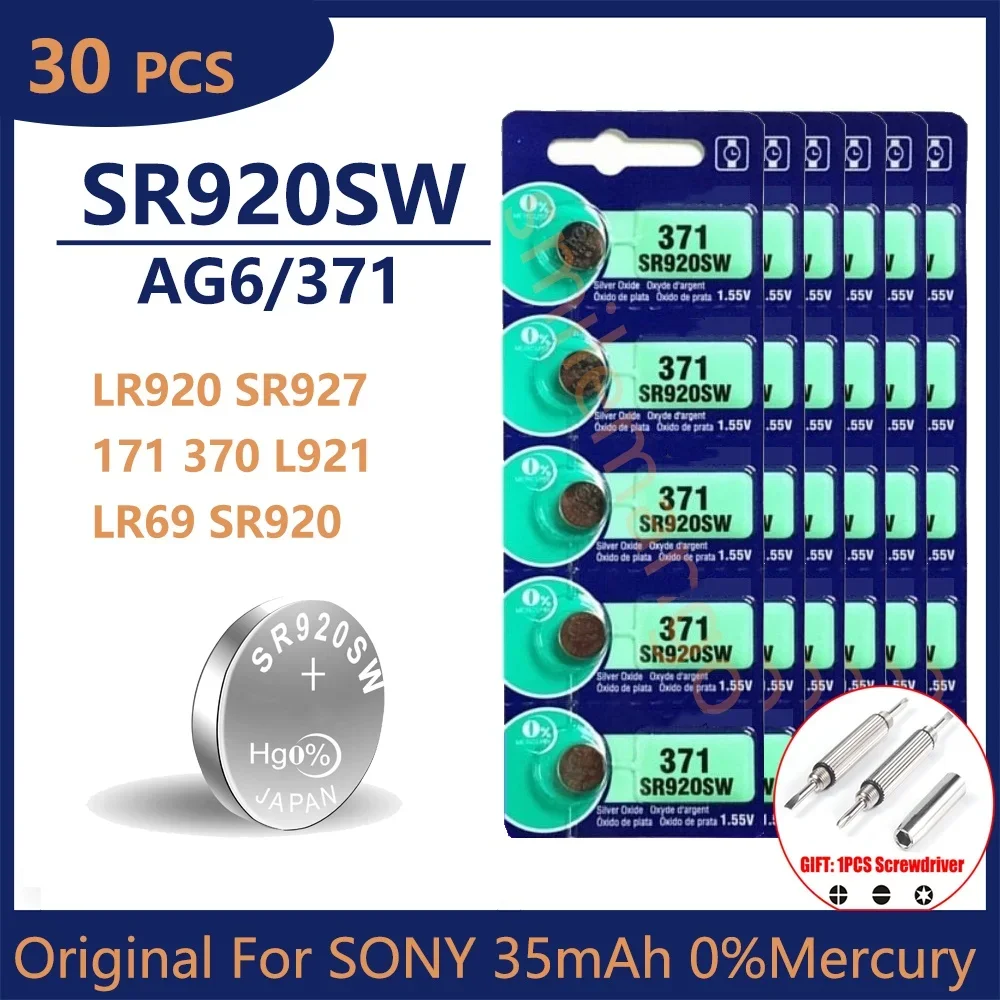 30PCS Original For SONY AG6 371 SR920SW LR920 SR927 171 370 L921 LR69 SR920 Button Batteries For Watch Toys Remote Cell Coin