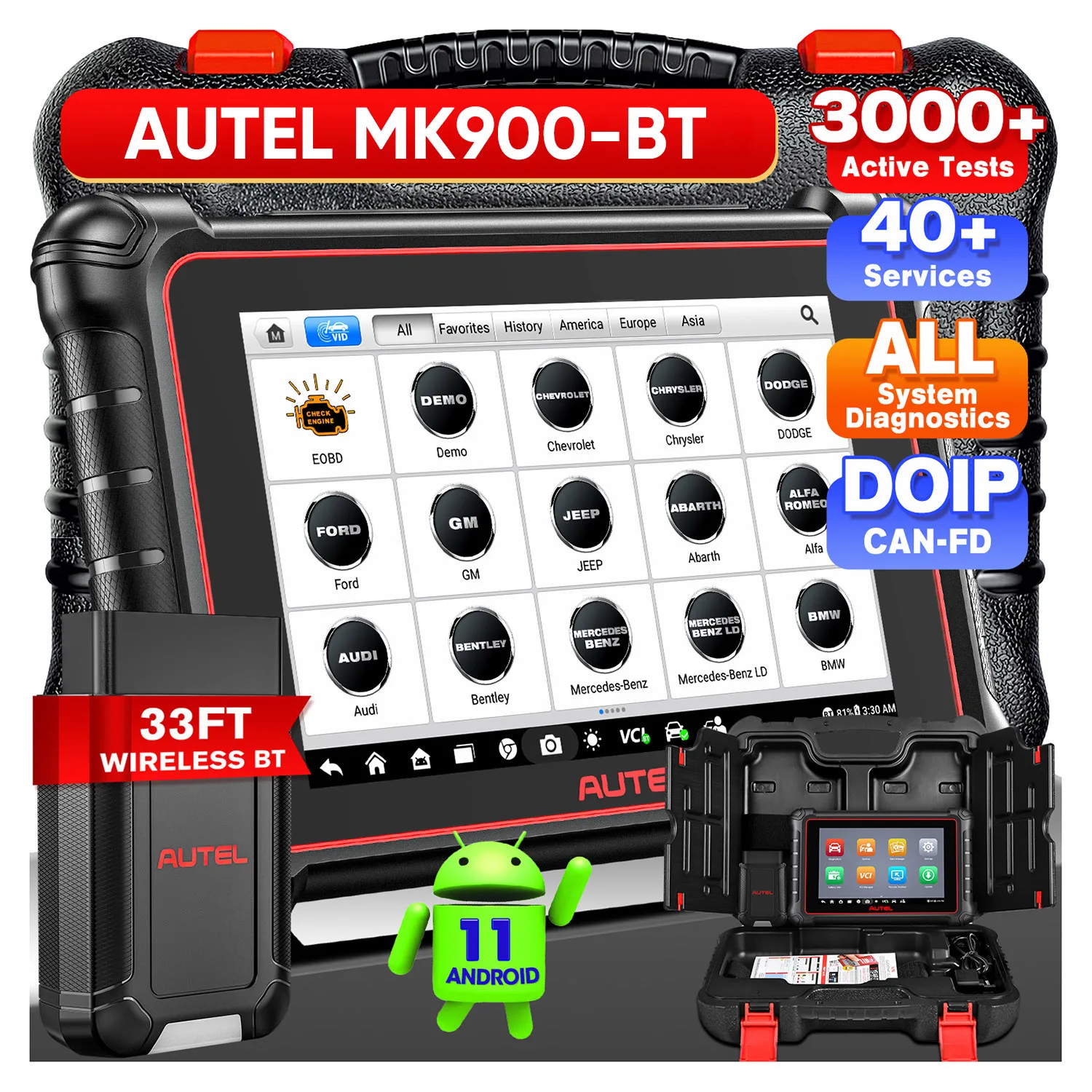Autel MaxiCOM MK900BT MK900-BT Bidirektionales Diagnosegerät CAN FD/DOIP Auto OBD2 Scanner Upgrade von MK900 MK808BT Pro