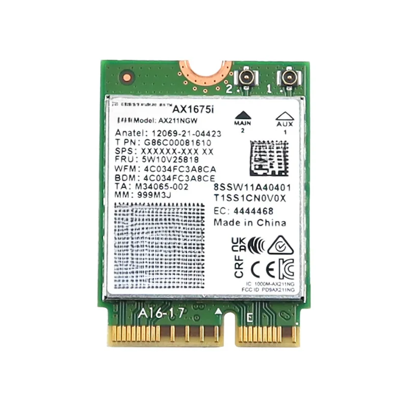 

A+ for INTEL AX211NGW M.2 2230 PCI-E 802.11AX WIFI 6E BLUETOOTH 5.3 CARD 5W10V25811