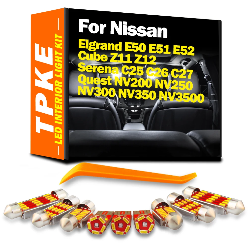 

Indoor Bulbs LED Light Kit For Nissan Elgrand E50 E51 E52 Cube Z11 Z12 Serena C25 C26 C27 Quest NV200 NV250 NV300 NV350 NV3500