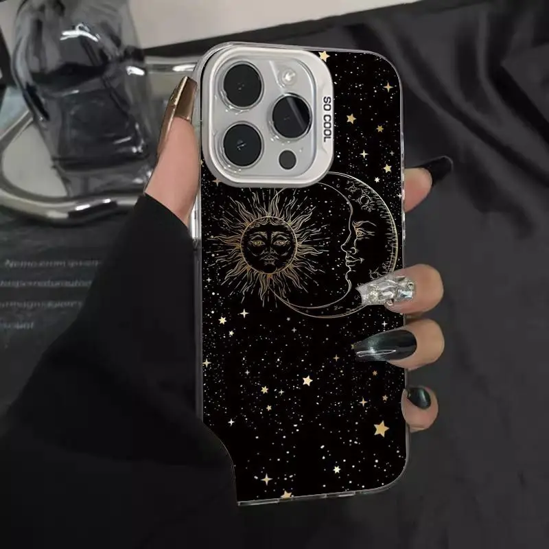 Starry Sky Sun Moon Pattern Phone Case For iPhone 17 16 15 14 13 12 11 Pro Max XR XS MAX 7 8 PLUS MINI INS Luxury Matte Cover
