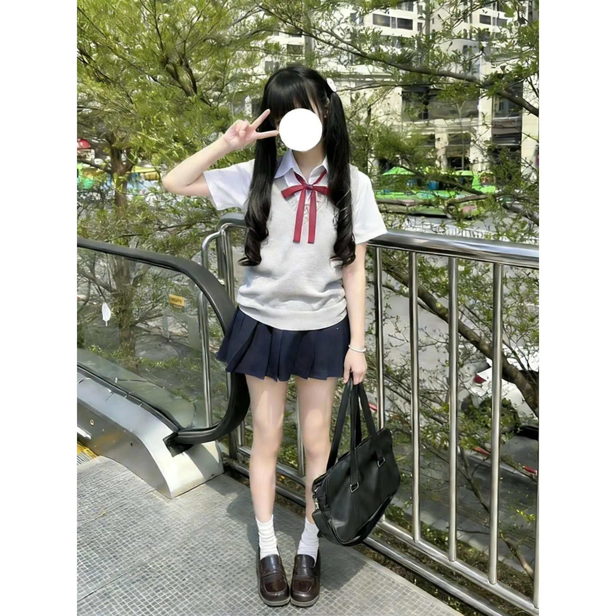 

Light Grey Japanese Style JK Uniform Set Women's Basic Short Sleeve Hooded Vest with Fushia Skirt Fashionable School Uniform ...