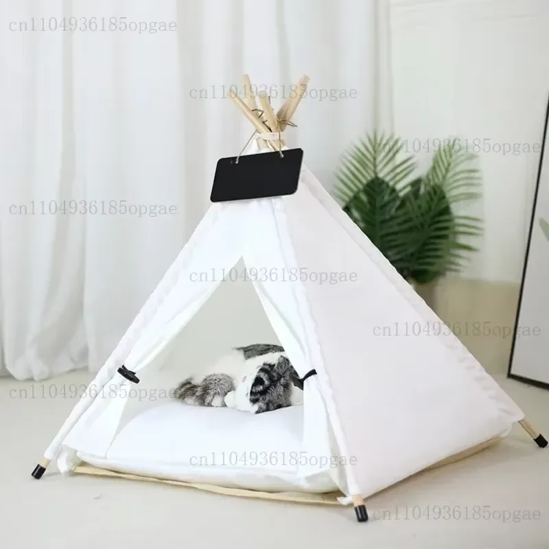 Pet Teepee With Double-Sided Thick Cushion For Pets Up To 33lbs, Portable Cat Tent With Non-Slip Feet And Blackboard,