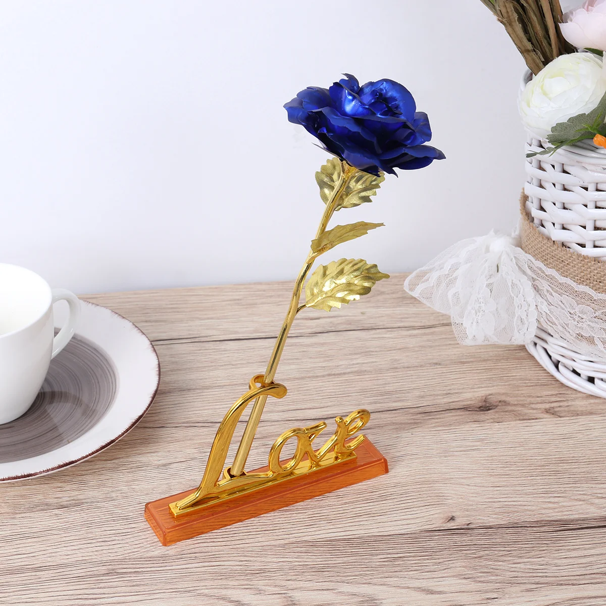 

24K Gold Foil Long Stem Rose Handcrafted Eternal Gift for Valentine's Day Mother's Day Wedding Includes Love Display Base Gift