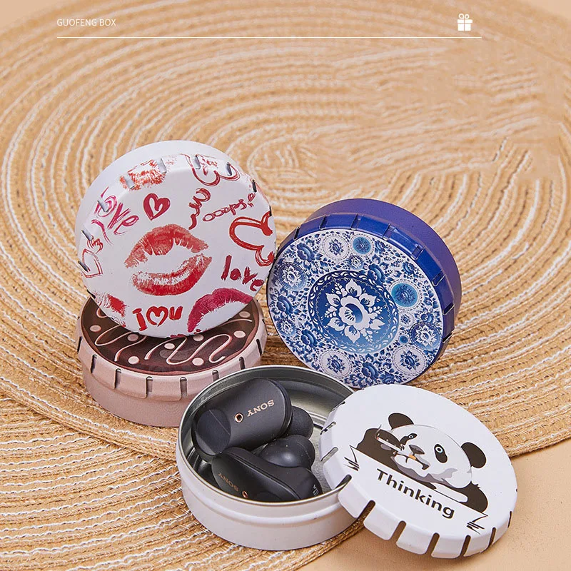 2PCS Cartoon Cake Mini Round Jar Decompression Crackle Box Portable Chewing Gum Solid Balm Tin Storage Box Candy Packaging Box