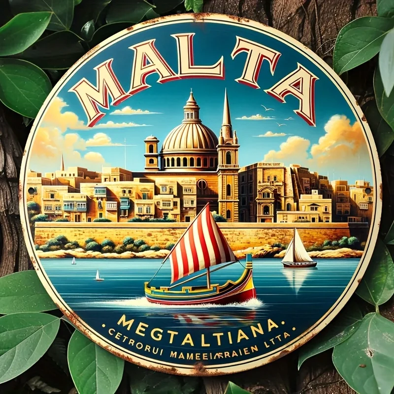 2D Flat - 1pc of 8 X 8 Inches (20 X 20 Cm) 2D Flat Sign / Around The World Themed Poster - Malta / Metal Tin Sign - Round Alumin