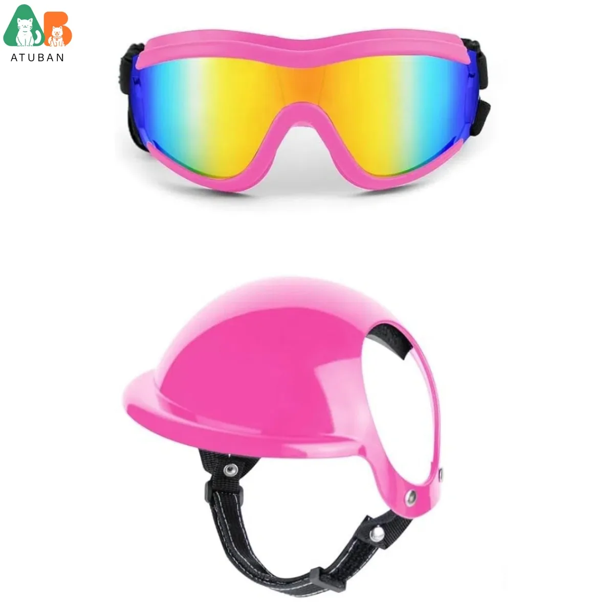 

ATUBAN Dog Goggles & Helmet Set for Medium Large Dogs, UV Protection Adjustable Fashionable Pet Gear for Outdoor Activities