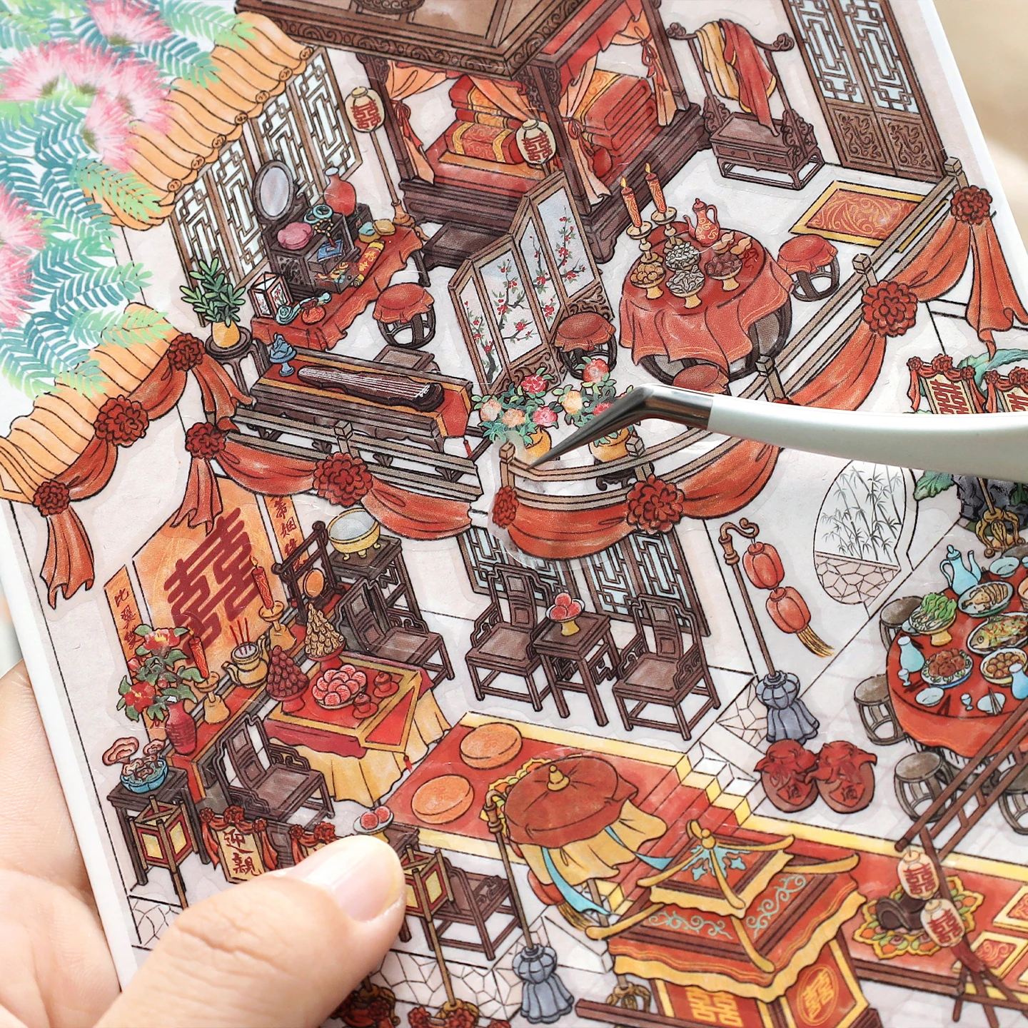 Kawaii Songfeng Hall 3D Small restaurant Landscape Sticker  DIY Pocket Cabin Scene festival gift