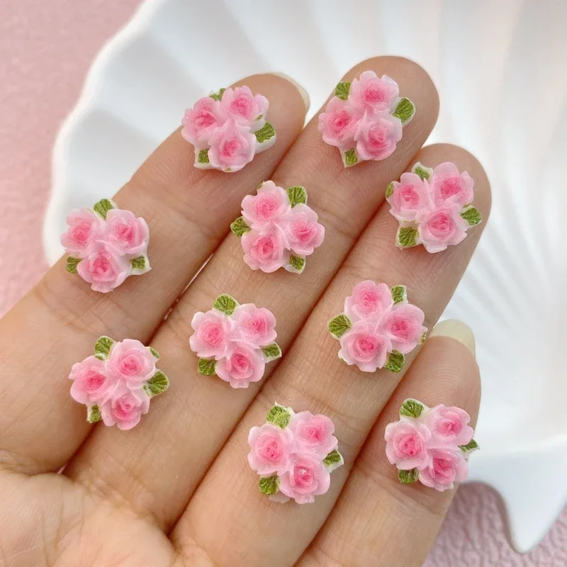 50Pcs New rose luminous resin three-dimensional flower nail art accessories Super Cute High Face Value Nail Decoration