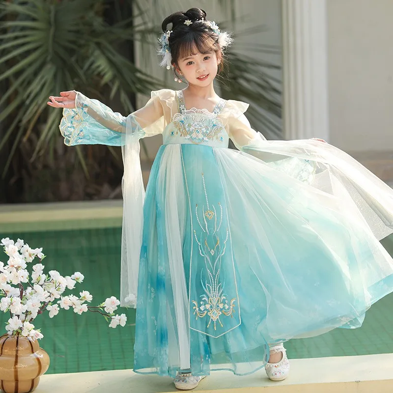 

Retro 2024 New Embroiderd Flower Dress Girl's Hanfu Chinese Tradition Wedding Flower Girl Dresses Lovely Kids New Year Clothes