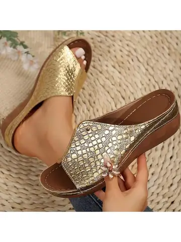 여성 샌들 럭셔리 여름 샌들 발 뒤꿈치 블링 여름 신발 여성 웨지 힐 슬리퍼 Sandalias Mujer 신발 여성