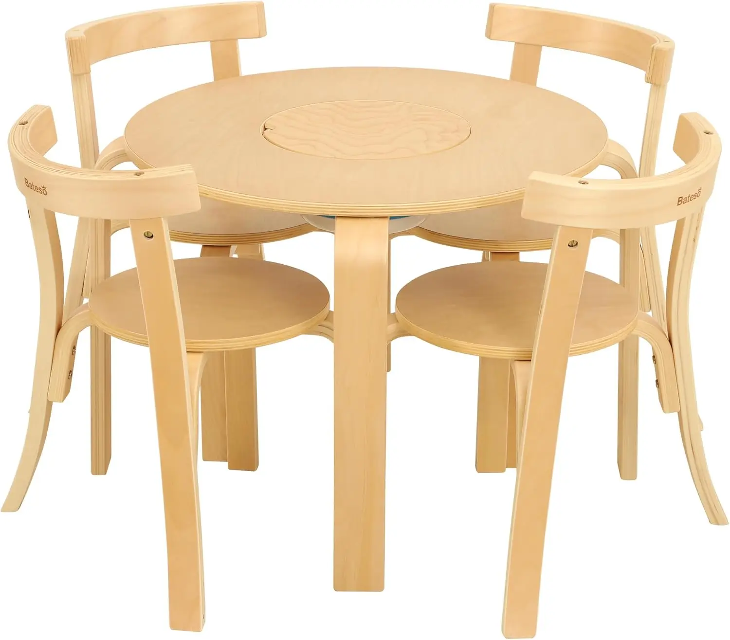 Table and 4 Curved Back Chair Set, 5-Piece Kids Furniture for Craft Art and Building Blocks, with Foldable Storag