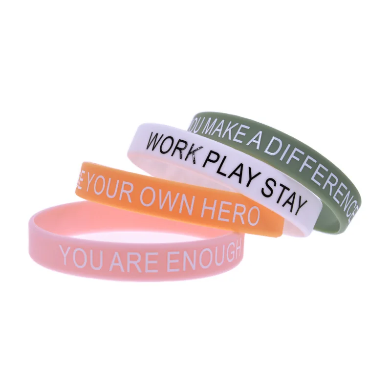 50 Pcs Printed Encouragement Slogan Silicone Bracelet Gift Bangle for Students Men Women