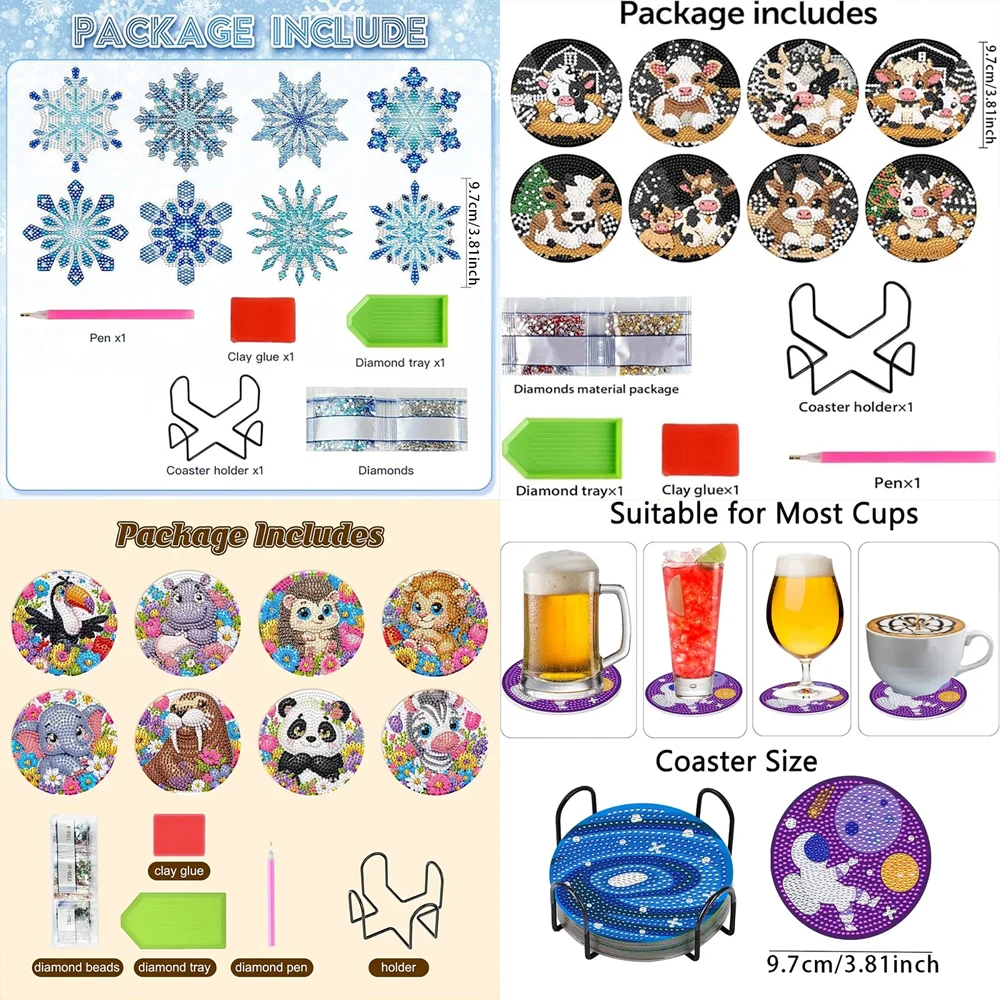 8 قطع/مجموعة من الوقايات المطلية بالألماس، حصيرة مشروبات مقاومة للحرارة من حجر الراين المتلألئ مع حامل قواعد أكواب ذاتية الصنع للمبتدئين #4