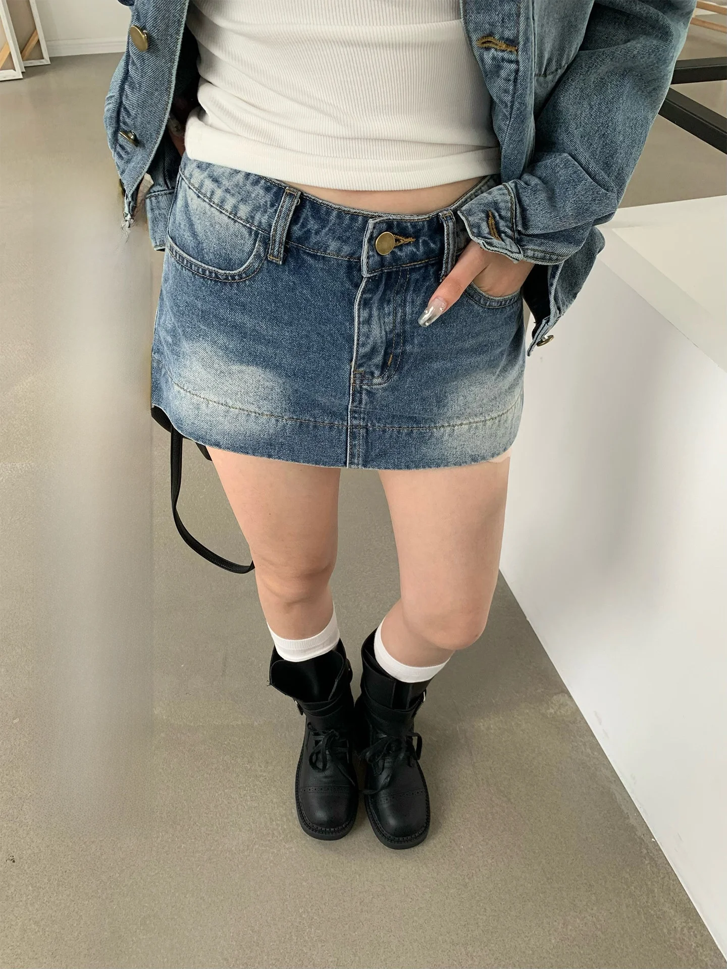 

Retro Korean Style Sweet Blue Denim Short Skirt Women's Summer A-Line High Waist Slimming Midi Skirt Pants Skirt